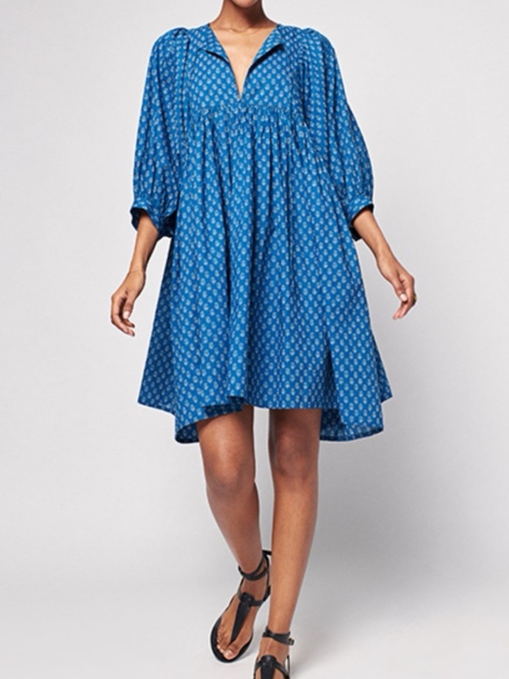 NEW Faherty Lyla Blue Floral Popover Prairie Oversized Dress Cotton S (read)